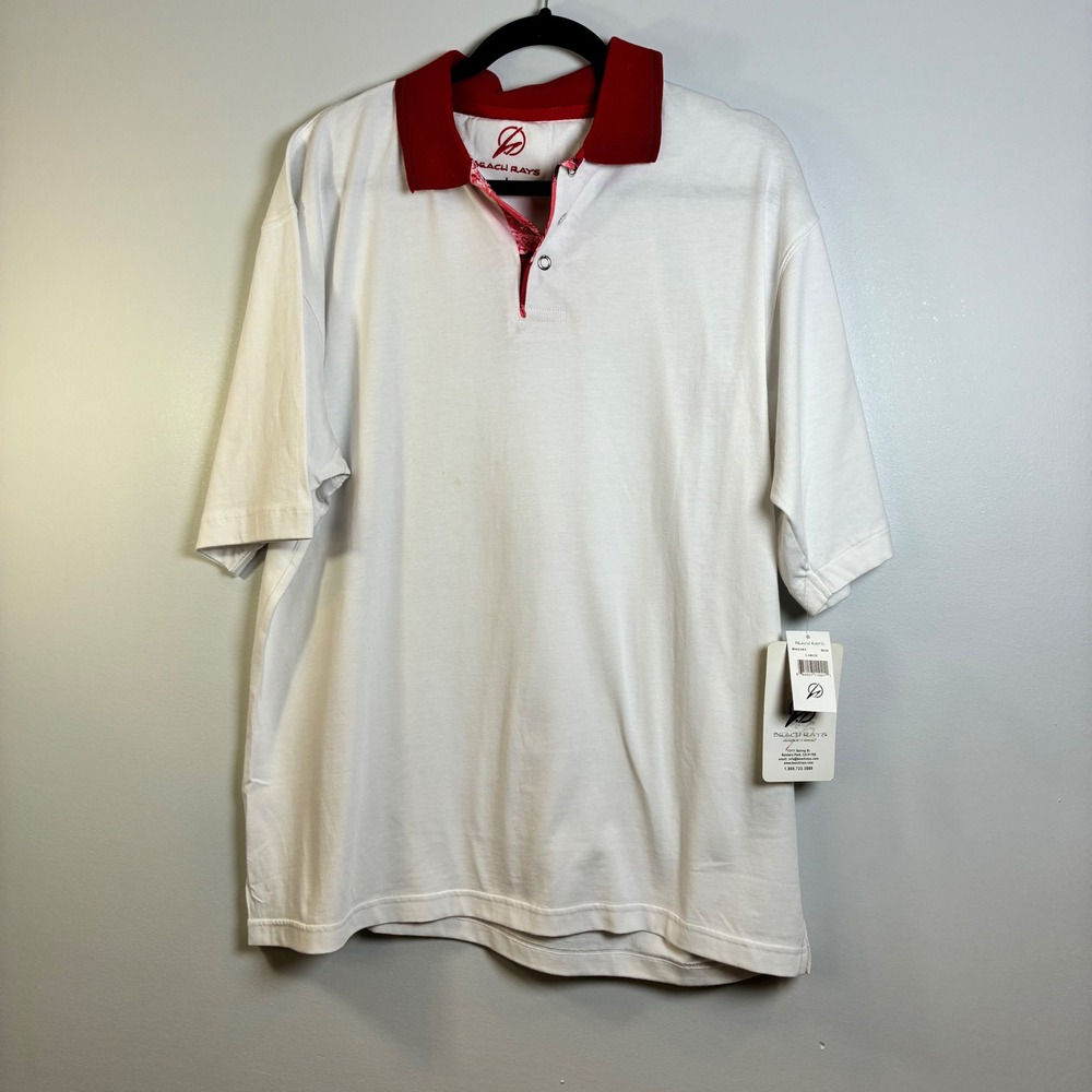 Beach Rays Golf Polo Shirt Moisture Wicking Performance Mens White Red Size - Picture 2 of 4
